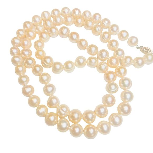 Collier De Perles De Culture D'eau Douce Couleur Pêche - Longueur 45 Cm, Fermoir Or Jaune